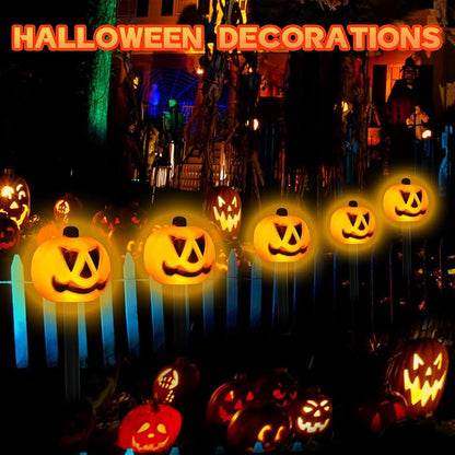 Halloween Decorations Outdoor 4 Sets Solar Pumpkin Pathway Lights for Outside 7 Lighting Modes IP65 Waterproof for Yard Garden Pathway and Walkway