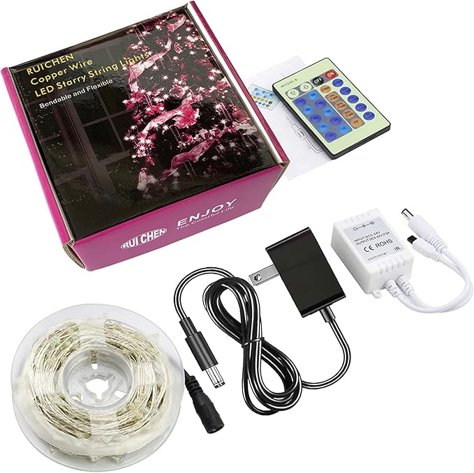 RUICHEN Dimmable Purple Fairy Lights Plug in, Waterproof Silver Wire 66 Ft 200 LED Starry String Lights with Remote for Christmas Halloween Party Bedroom Patio Garden