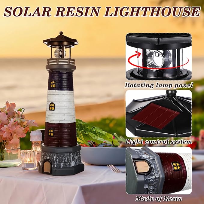 Yardwe Solar Garden Lighthouse Decor Waterproof Outdoor Solar-Powered Lighthouse Statue for Yard Lawn Patio | Lumora