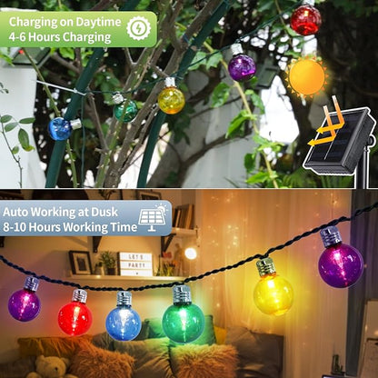 Vigdur Solar String Lights Outdoor, 2 Pack 7Ft Globe Multicolor String Lights with 15 Plastic Shatterproof LED Bulbs, Hanging Outdoor Patio Lights for Outside Backyard Porch Balcony Party
