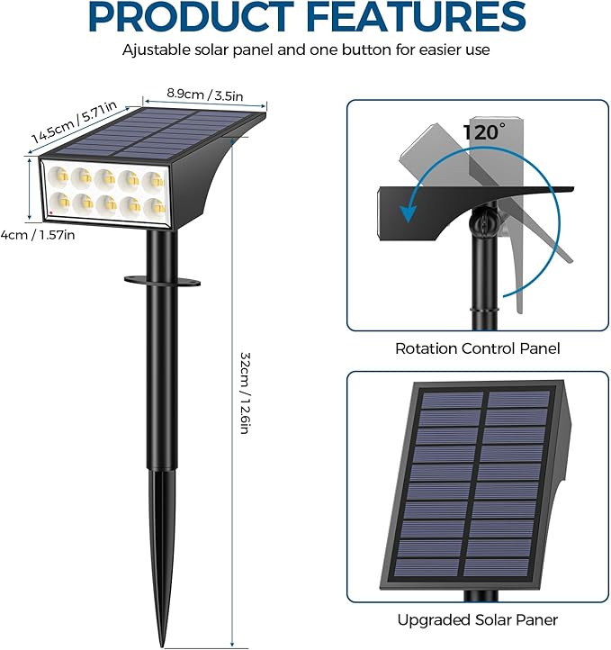 Solar Spot Lights Outdoor, Solar Lights Outdoor Waterproof IP65, 4 Lighting Modes Solar Powered Spotlights Yard | Lumora