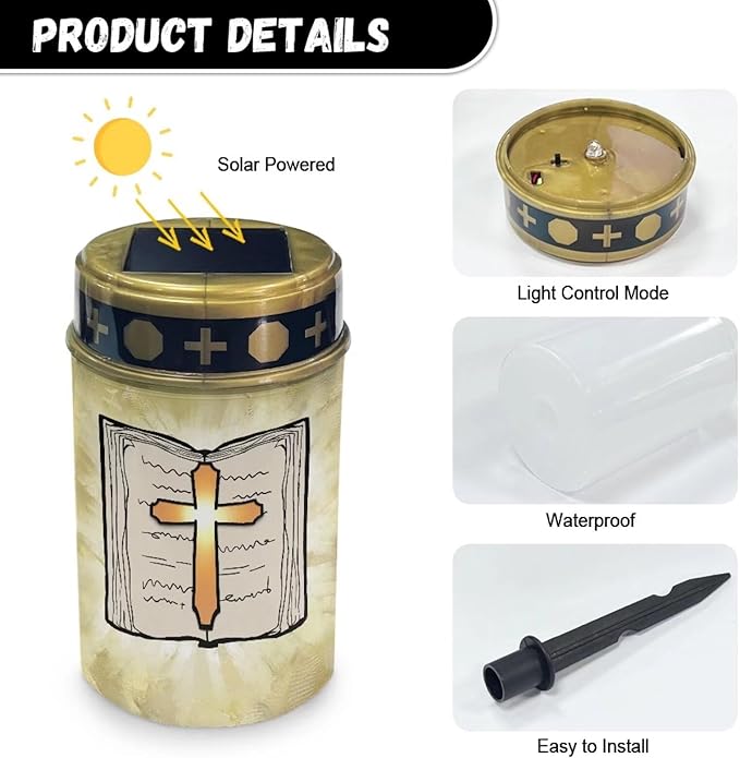 Bible Solar Light Outdoor Waterproof Lantern Walkway Solar Powered Cross Flameless Candle Led Light Solar Lights | Lumora