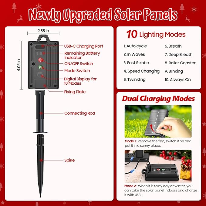25" Larger Outdoor Christmas Decorations, 5 Pack Colorful Solar Candy Cane Christmas Tree Lights with 10 Lighting Modes and Bright 86 LED, Waterproof Solar Christmas Tree for Pathway Yard