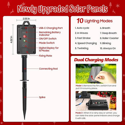 25" Larger Outdoor Christmas Decorations, 5 Pack Colorful Solar Candy Cane Christmas Tree Lights with 10 Lighting Modes and Bright 86 LED, Waterproof Solar Christmas Tree for Pathway Yard