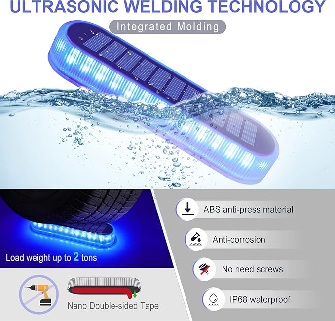 YiLaie Blue Solar Dock Deck Lights Solar Powered Outdoor Waterproof, Stick on Lights for Step Stairs Driveway (4 | Lumora