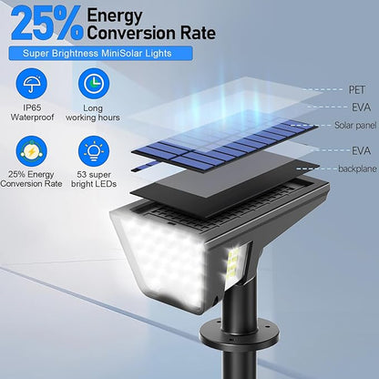 Solar Spot Lights Outdoor IP65 Waterproof, 53 LEDs Solar Powered Garden Yard Lights Outdoor 3 Modes Landscape Spotlight Wall Light with Auto On/Off for Driveway Porch 2 Pack (Cool White)