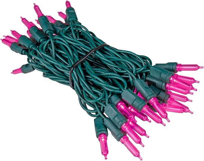 Novelty Lights Vintage Style T5 Pink LED Christmas Lights, 11.5 Feet Green Wire String of 35 Mini Bulbs, UL Listed Indoor/Outdoor Tree Lighting