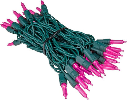 Novelty Lights Vintage Style T5 Pink LED Christmas Lights, 11.5 Feet Green Wire String of 35 Mini Bulbs, UL Listed Indoor/Outdoor Tree Lighting