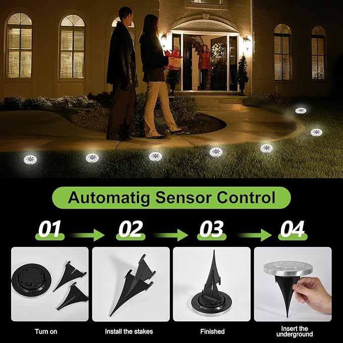 Solar Lights - 8 Pack Outdoor Waterproof, Solar Powered Deck & Landscape Lights for Outside Patio, Pathway, Yard, Lawn, Driveway, Deck, Step, Walkway (Cold)