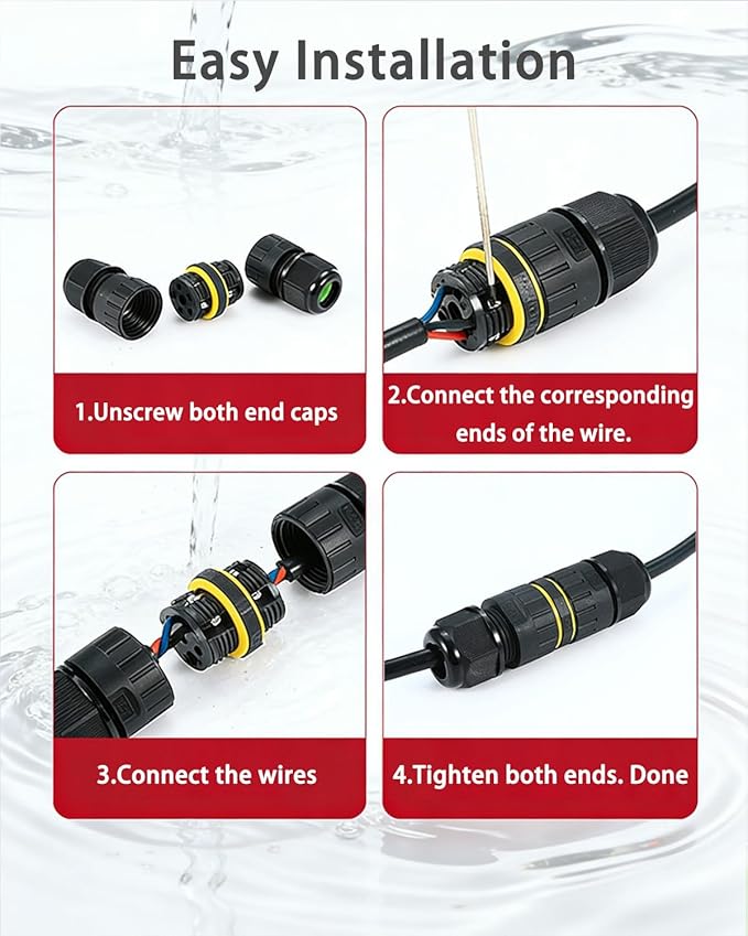 IP68 Outdoor Waterproof Junction Box 3Pin M16, Ø 3.5-7mm Wire Range AC 400V, 17.5A for Repair and Extend Cable Connect, Outdoor Light Wiring,5 Pack