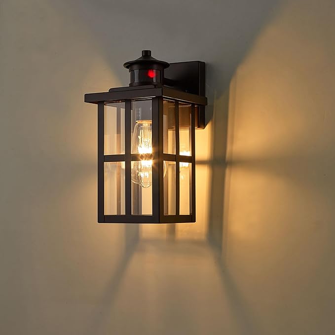 MICSIU Bronze Motion Sensor Outdoor Wall Light 2 Pack, 11.75" Dusk to Dawn Exterior Wall Sconce with 3 Modes, Clear Glass Anti-Rust Porch Light for House, Garage, Oil Rubbed Bronze, 2-Pack