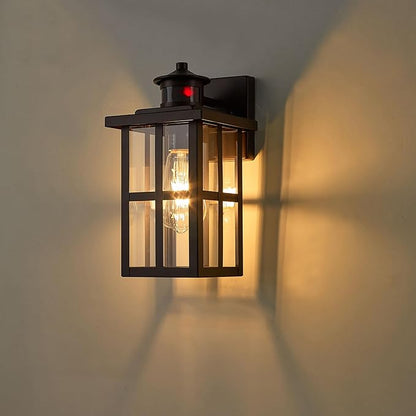 MICSIU Bronze Motion Sensor Outdoor Wall Light 2 Pack, 11.75" Dusk to Dawn Exterior Wall Sconce with 3 Modes, Clear Glass Anti-Rust Porch Light for House, Garage, Oil Rubbed Bronze, 2-Pack