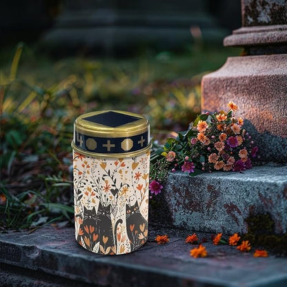 Black Cat Floral Cemetery Solar Garden Stake Decorative Lights for Remembrance Gifts