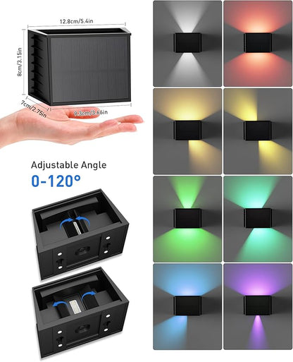 CORESLUX Solar Fence Lights Outdoor, Up and Down Outdoor Wall Lights, IP65 Waterproof Solar Fence Lights, Color Changing Outdoor Solar Lights for Backyard/Railing/Wall/Step/Patio, 2PCS