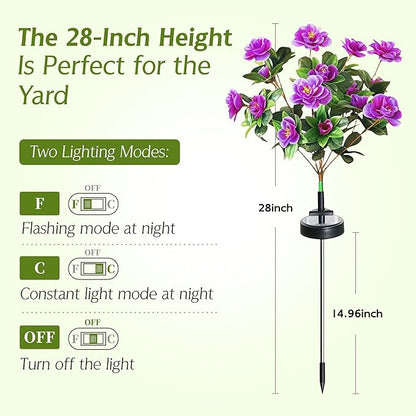 Solar Lights Outdoor,2 Pack Blooming Azalea Flowers Decorations,Outdoor Waterproof Landscape Lights for Yard Patio Lawn Garden Decor,Gifts for Women Mother's Day