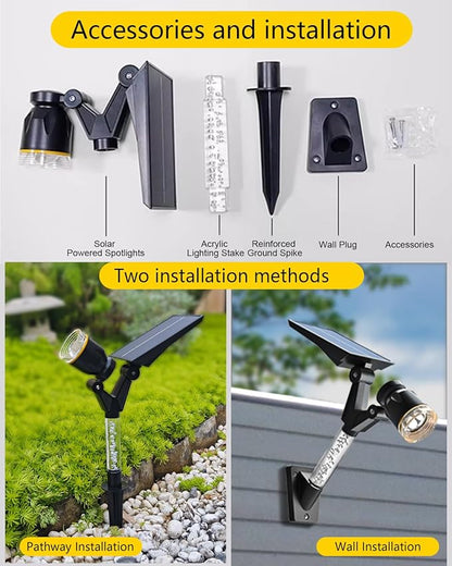 Solar Spot Lights Outdoor Waterproof IP65, 180 Lumens 5000K Cool White Solar Powered Outdoor Lights, Smart Circuit for All-Night Illumination Outdoor Solar Lights for Yard, House, Garden, Pathway, 4PK
