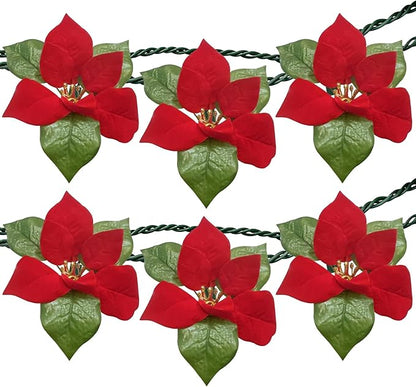 SUNSGNE 8.5FT LED Flower String Lights, Red and Green Christmas Flowers Lights with 10 LED Flowers Bulbs for Christmas Tree, Fireplace, Staircase, Walls
