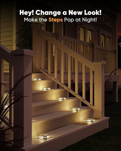 JACKYLED 8-Pack Solar Deck Lights Outdoor, 12 LED Solar Dock Lights Marine Waterproof, Dusk to Dawn Solar Lights for Backyard Sidewalk Garden Pathway Walkway Patio Backyard (Warm White)