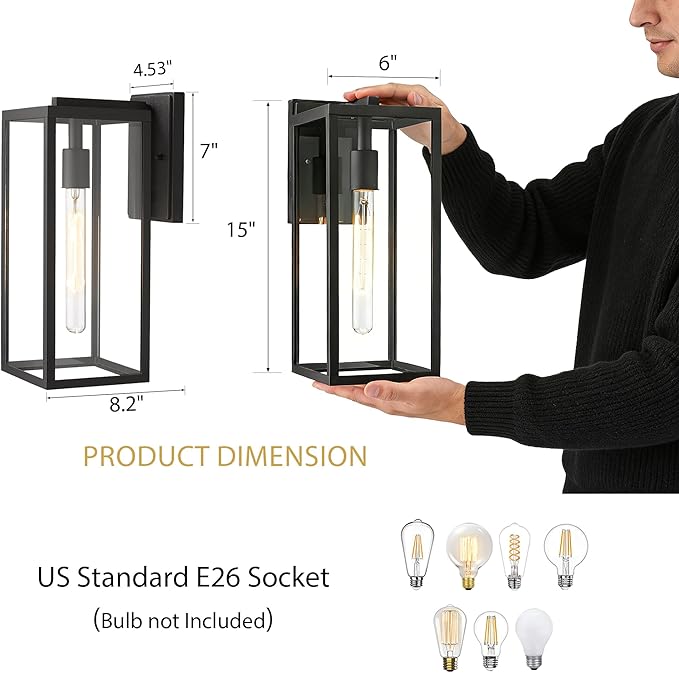 Bestshared Outdoor Wall Sconce Lights,Exterior Wall Lighting Fixtures with Clear Glass, Anti-Rust Modern Black | Lumora