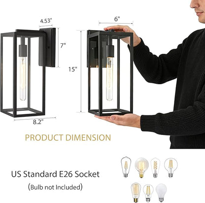 Bestshared Outdoor Wall Sconce Lights,15 Inch Exterior Wall Lantern with Clear Glass, Black Porch Sconce Lighting,Weather Resistant Outdoor Lights for House Garage Doorway Patio, E26 Socket (1 Pack)