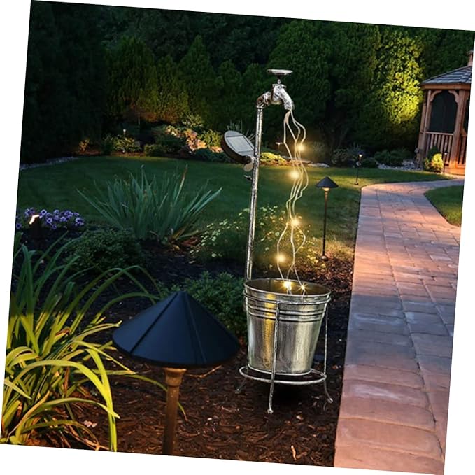 Uonlytech Solar Kettle Light para Cuartos Outdoor Solar Light Water Spigot Watering Can with Fairy Lights Garden Stake LED Lights Solar Garden Decor Solar Lights Yard Decor Silver