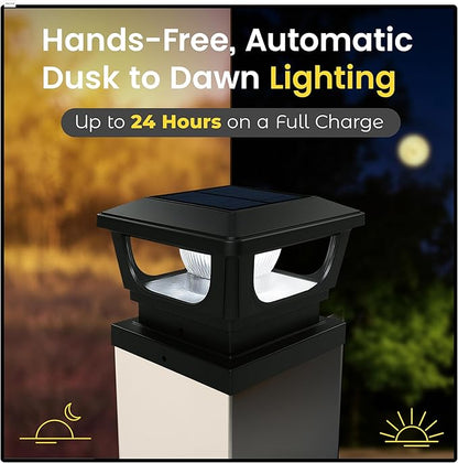Brighticonic Solar Post Cap Lights Outdoor for 4x4, 3x3 – Auto On/Off Post Lights Solar Powered - Easy Install, IP65 Waterproof Deck & Fence Lights – Long Lasting Battery – 120 Lumen, CoolWhite - 4pck
