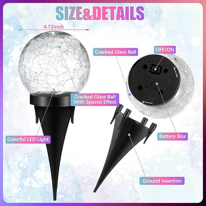 3 Pcs Extra Large Solar Globes Lights Outdoor Cracked Glass Ball Solar Light Multi Color Pre Lit Crystal Waterproof Lawn Globes for Yard Landscape Garden Decor (4.72")