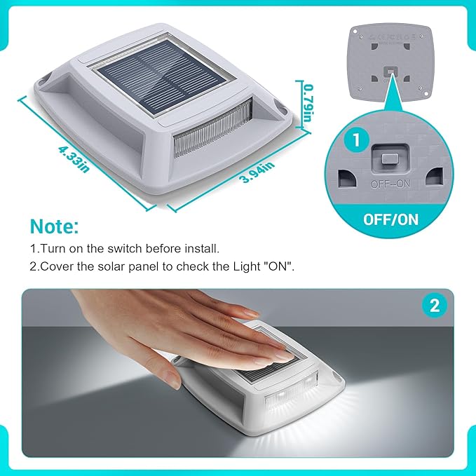 Solar Driveway Lights Outdoor 16 Pack, IP68 LED Solar Powered Waterproof Driveway Marker Deck Dock Lights for Dock Step Pathway Walkway Sidewalk Garden Yard Stair Marine (White)