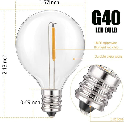 50Ft LED Outdoor String Lights with 22 G40 LED Shatterproof Globe Bulbs(2 Spare), Connectable Hanging Outdoor Patio Lights for Backyard Garden Porch Party Decorations, White