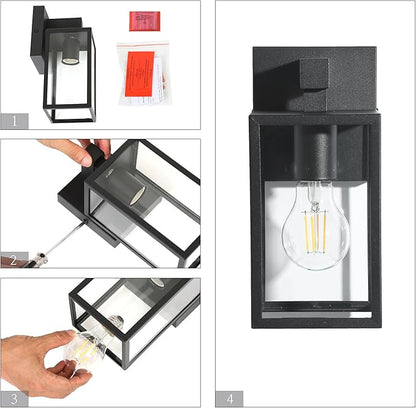 LALUZ Black Outdoor Wall Lights, Modern Farmhouse Rectangle Porch Lights Outdoor Wall with Clear Glass, Waterproof Anti-Rust Exterior Outside Sconce Lighting Light Fixtures for House Patio Garage