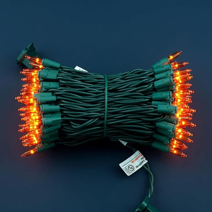 YULETIME 100 Count Orange Christmas Lights, 33 Feet Green Wire UL Certified Incandescent-Like LED Mini String Lights