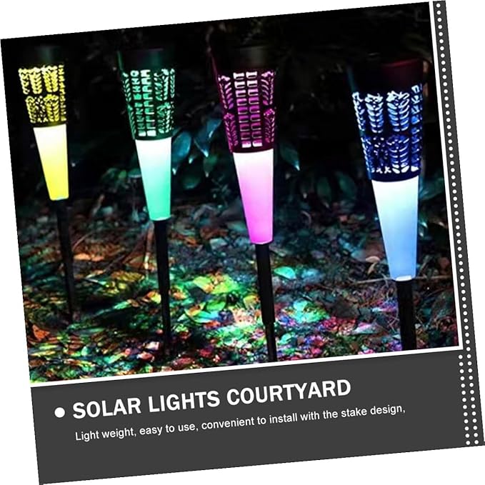 Gatuida 6pcs Solar Garden Pathway Lights Outdoor Decorative Solar Stake Lamps Warm and Colorful Light with Hollow Cone Design for Yard and Courtyard Landscaping