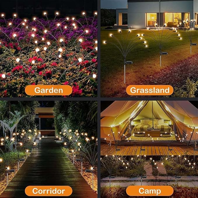 ANTQUE (2 Pack 16 LED Firefly Light, New Upgraded Swaying Starburst Solar Garden Lights, Vibrant Waterproof Outdoor Lights for Yard Patio Pathway Decoration
