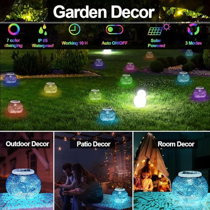 Aukora Color Changing Solar Powered Glass Ball Garden Lights, Table Lamps Waterproof Night Light for Patio, Bar | Lumora