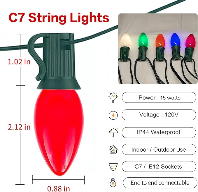 25FT C7 Multicolor Christmas Lights Outdoor, Waterproof LED String Lights with 25 Bulbs for Roof, Fence Patio Xmas | Lumora