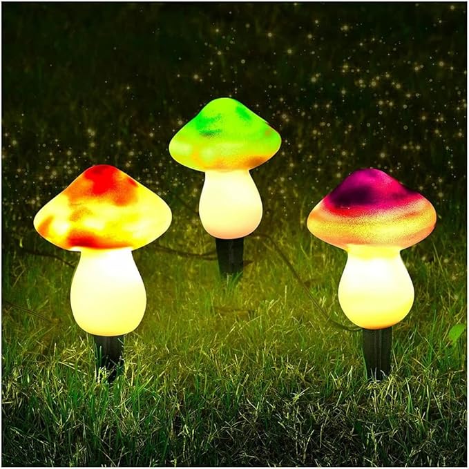 AOLI 3pcs Mushroom Outdoor Solar Garden Lights Landscape Pathway Light Decor (Multicolor)