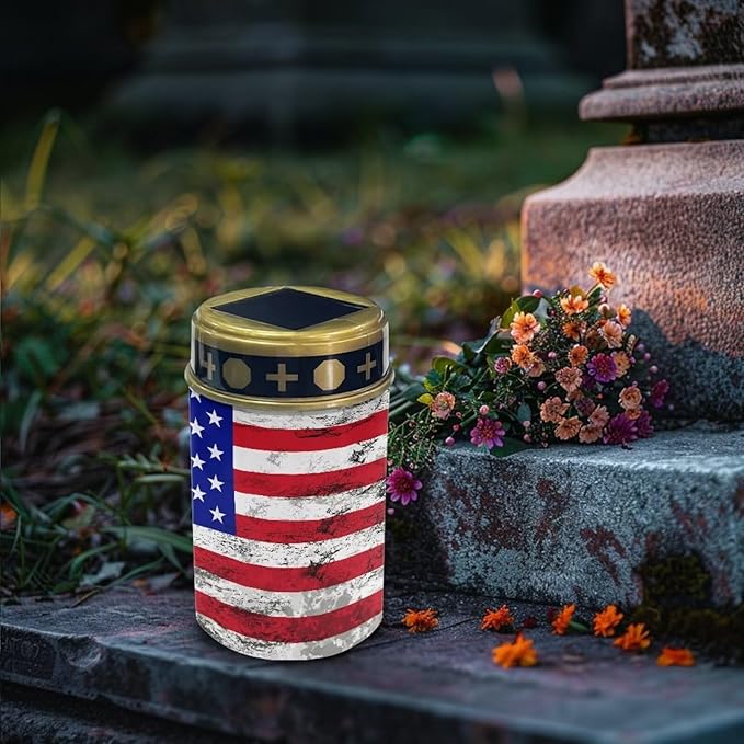 American Flag Solar Garden Stake Lights, Yard Solar Lights Cemetery Decorations for Grave Outdoor Sympathy Memorial Gift for Grandma, for Garden Lawn Patio Pathway Decor