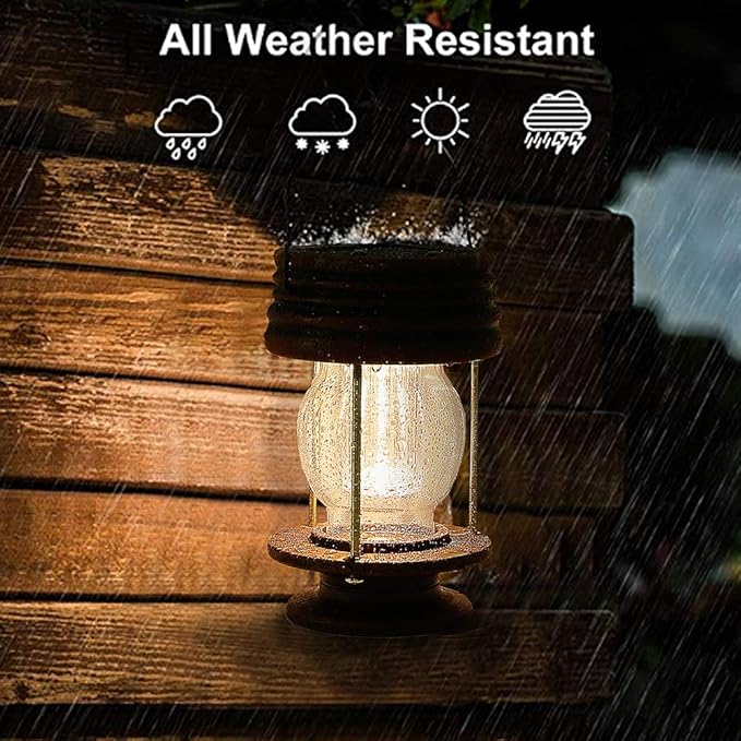 Hanging Solar Lights Outdoor - Solar Powered Waterproof Landscape Christmas Lanterns with Retro Design for Patio, Yard, Garden and Pathway Decoration (Warm Light) (1, 5.5")