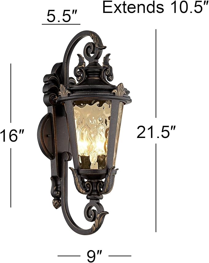 John Timberland Marseille Rustic Industrial Outdoor Wall Light Fixture Veranda Bronze Scroll 21 1/2" Champagne | Lumora