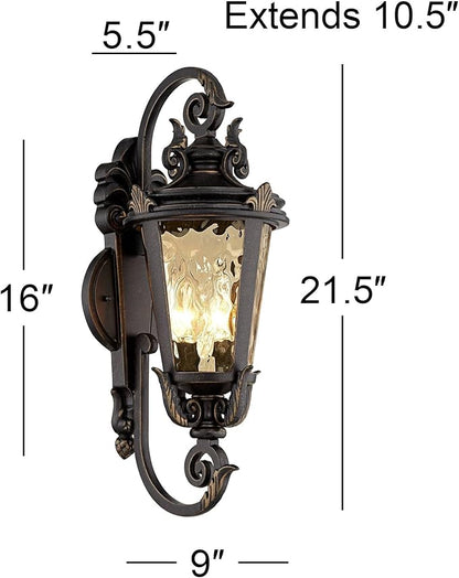 John Timberland Marseille Rustic Industrial Outdoor Wall Light Fixture Veranda Bronze Scroll 21 1/2" Champagne Hammered Glass for Exterior House Porch Patio Outside Deck Garage Front Door Home