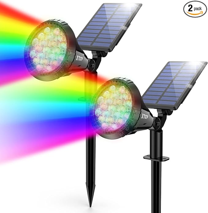 Solar Color Spot Lights Outdoor, 21 LEDs Color Changing Outdoor Lights, IP67 Waterproof RGB Multicolor Yard Solar | Lumora