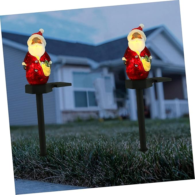 2pcs Santa Solar Stake Light Decorative Solar Lights for Garden Pathway Easy Installation Powered Outdoor Lawn Lamp for Christmas Decorations and Atmosphere