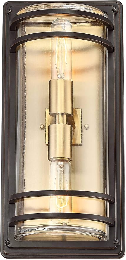 John Timberland Habitat Modern Industrial Outdoor Wall Light Fixture Bronze Warm Brass Steel 16" Clear Glass for Exterior House Porch Patio Outside Deck Garage Yard Front Door Garden Home