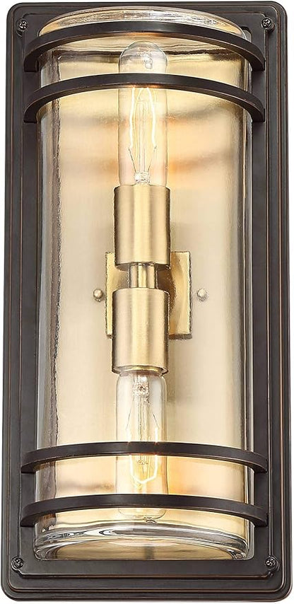 John Timberland Habitat Modern Industrial Outdoor Wall Light Fixture Bronze Warm Brass Steel 16" Clear Glass for Exterior House Porch Patio Outside Deck Garage Yard Front Door Garden Home