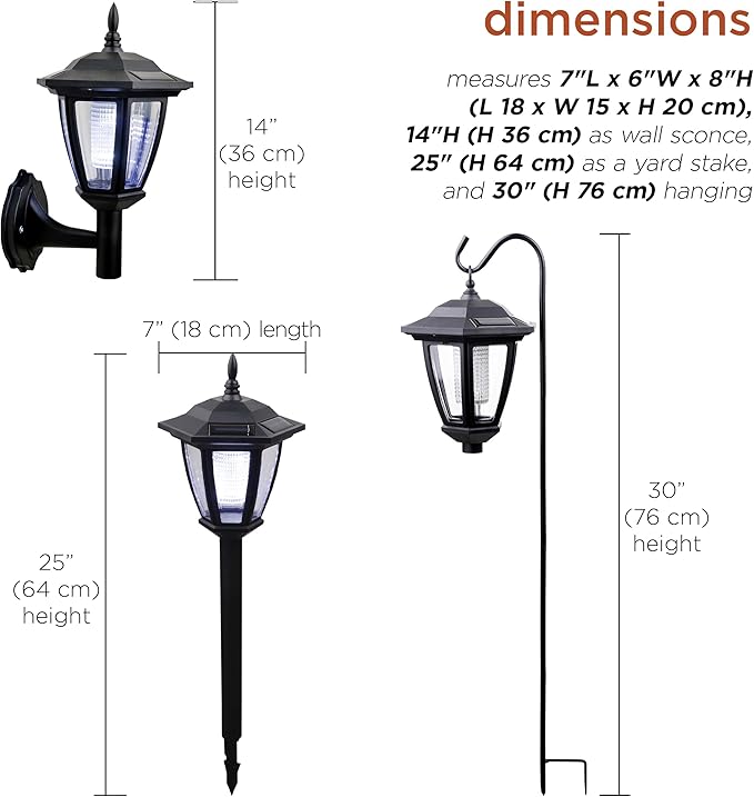 Alpine Corporation 8" Tall Hanging/Wall/Stake Outdoor Solar Powered Lantern with LED Light
