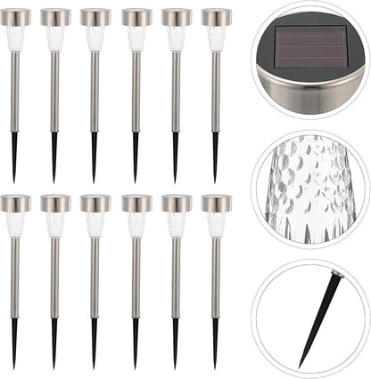 12pcs Stainless Steel Solar Lawn Pathway Lights White LED Outdoor Garden Solar Powered Decorative Landscape Lighting for Patio Yard Walkway
