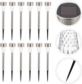 12pcs Solar Garden Lights Outdoor Pathway Lighting Stainless Steel Stakes Bright White LED for Patio Walkway Decor | Lumora