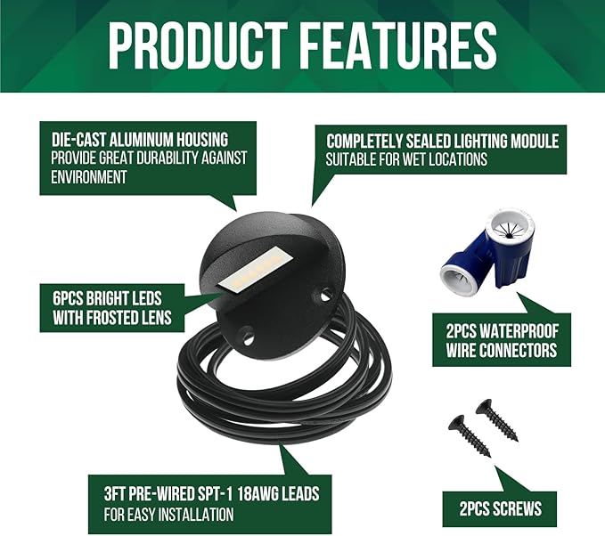 GKOLED 8-Pack Low Voltage LED Deck Lights, Mini Size Eyelid Step Lights with 0.8W Integrated LED Chips, IP65+ Rated Waterproof for Outdoor, 3000K, Die-cast Aluminum with Black Powder Coated Finish