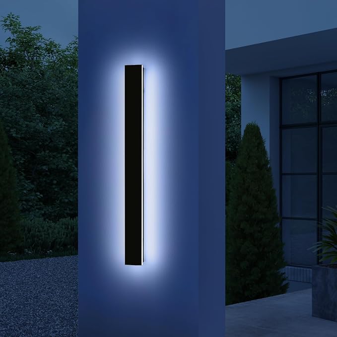 Mikeru 47.2" Outdoor Wall Sconce 6000K Cool White - IP65 Waterproof Black Exterior Light, Hardwired Wall Mounted Fixture for Porch, Patio & Entryway | Non-Dimmable Weatherproof Design