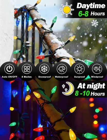 2 Pack Solar Christmas Lights Outdoor C6 Strawberry String Lights, LED Christmas Fairy Lights 50 LEDs Solar Operated Rechargeable Garden Lights for Christmas Tree, Arbor Decor